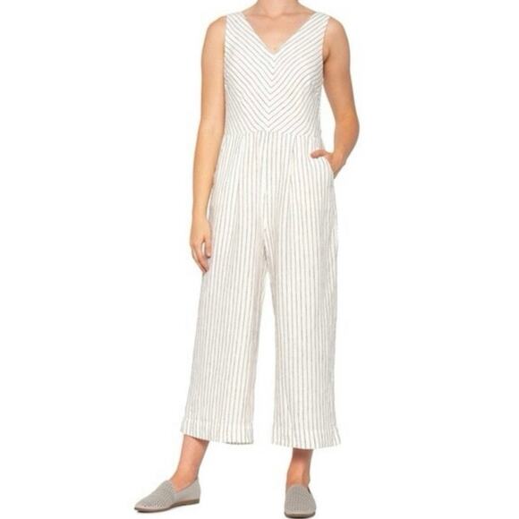 Rachel Zoe Pants - Rachel Zoe Linen Cotton Blend Black Striped Wide Leg Jumpsuit Women’s Size 4